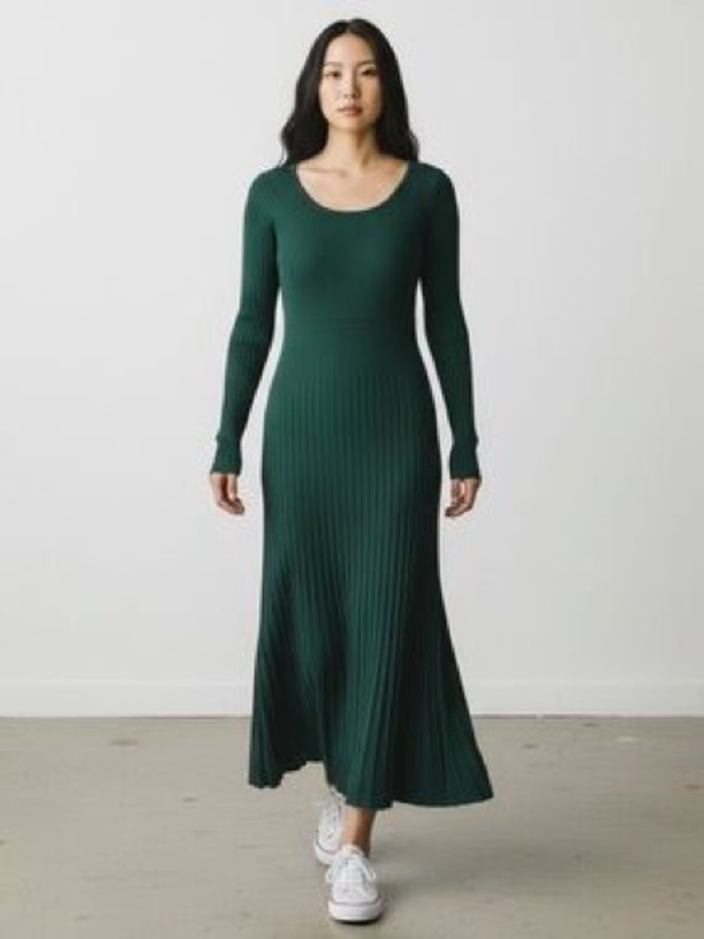 Peruvian Connection Pima Cotton Teal Ribbed Knit Midi Dress